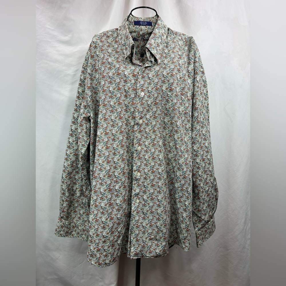Alan Flusser blue and orange paisley print button down size XL